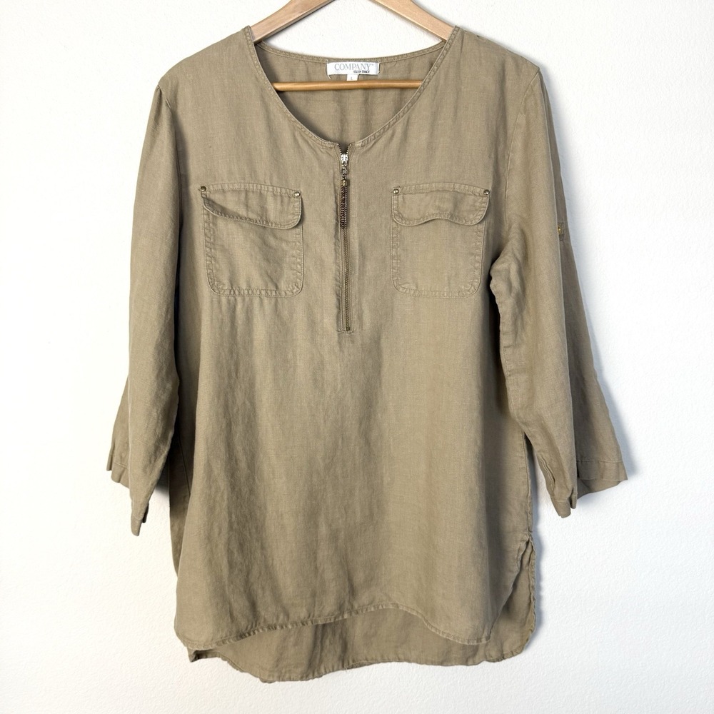 Company Ellen Tracy Linen Blouse Womens Large Lagenlook Travel Minimalist Beach